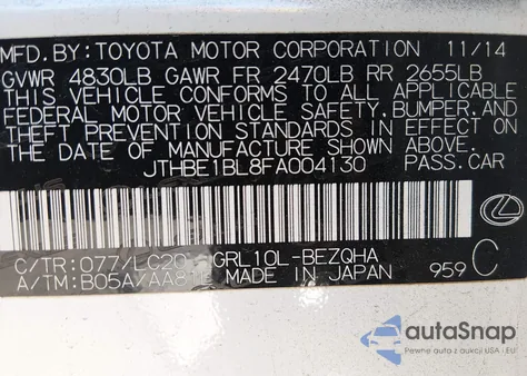 2015 Lexus Gs 350 z USA, uszkodzony, nr VIN JTHBE1BL8FA004130